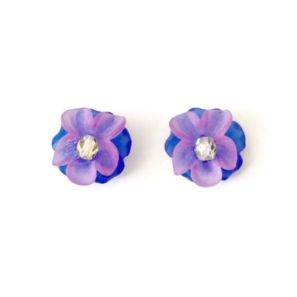 Purple & Blue Orchid Flower Stud Earrings